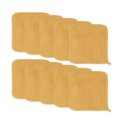 Shop Comfy Cubs Baby Boys And Baby Girls Muslin Washcloths, Pack Of 10 With Gift Box In Turmeric