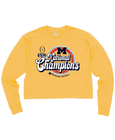 Blue 84 Women's  Maize Michigan Wolverines College Football Playoff 2023 National Champions Cropped L In Maize