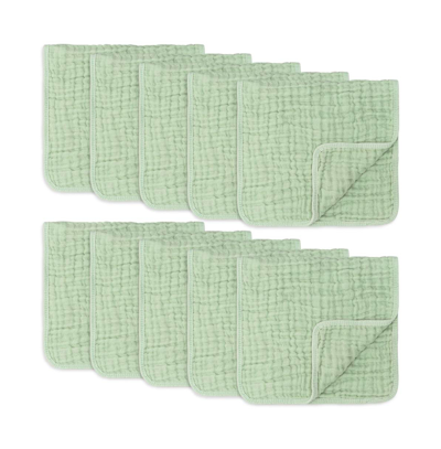 Comfy Cubs Muslin Washcloths, Pack Of 10 With Gift Box In Sage