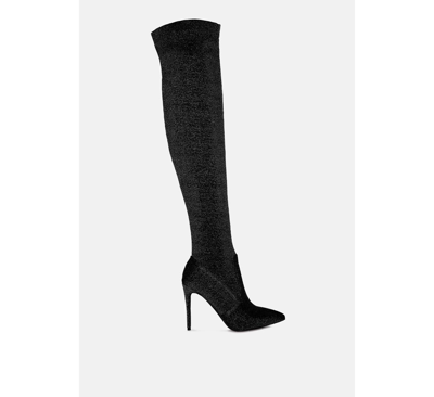 Shop London Rag Women's Tigerlily Knitted Stiletto Long Boots In Black