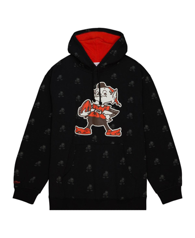 Mitchell & Ness Men's  Black Cleveland Browns Allover Print Fleece Pullover Hoodie In Black