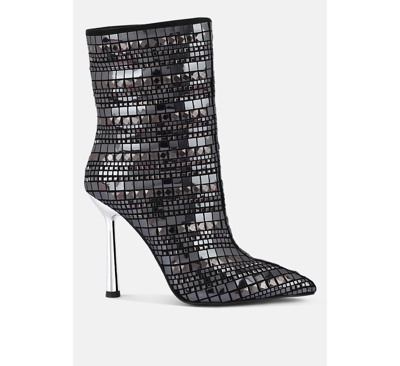Shop London Rag Womens Extravagance Mirror Embellished Stiletto Boots In Black