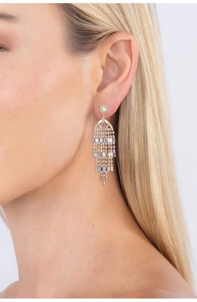 Shop Eye Candy Los Angeles Elena Ab Crystal Fringe Drop Earrings In Gold