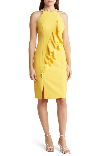 Shop Vince Camuto Halter Neck Laguna Crepe Body-con Dress In Yellow