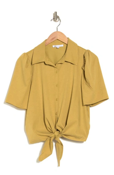 Shop Dr2 By Daniel Rainn Puff Sleeve Button-up Shirt In Golden Khaki