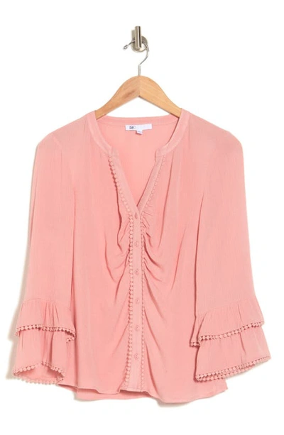 Shop Dr2 By Daniel Rainn Ruffle Embroidered Button-up Top In Petal Pink