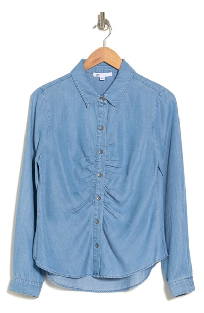 Shop Dr2 By Daniel Rainn Ruched Button-up Shirt In Chambray