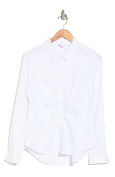 Shop Dr2 By Daniel Rainn Ruched Button-up Shirt In New White