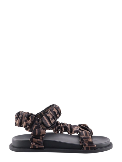 Shop Fendi Feel Satin Sandals With Logo Print