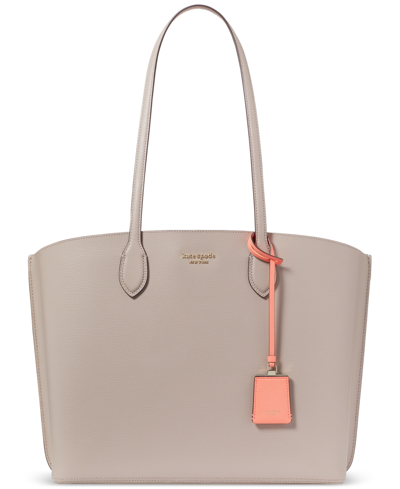 Shop Kate Spade Suite Large Crossgrain Leather Work Tote In Warm Taupe