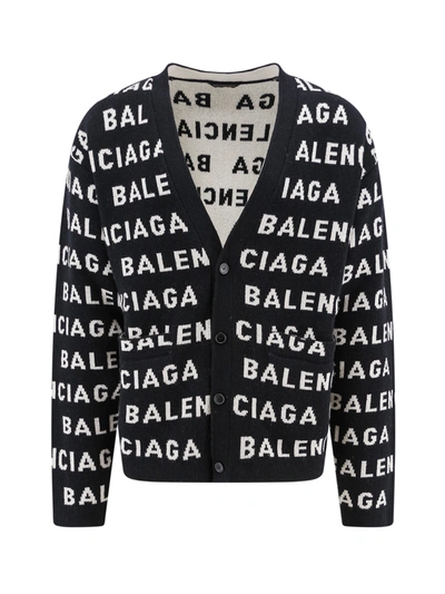 Shop Balenciaga Cardigan With All-over Logo Intarsia