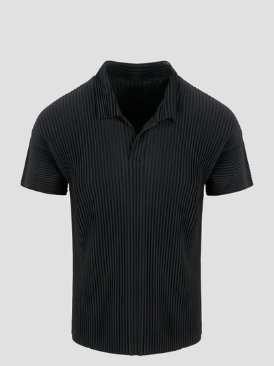 Shop Issey Miyake Basic Pleated Polo Shirt In Black