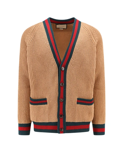 Shop Gucci Wool Cardigan With Web Detail