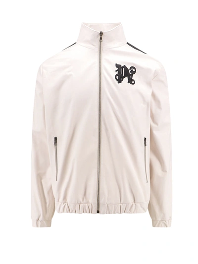 Shop Palm Angels Leather Jacket With Monogram Patch