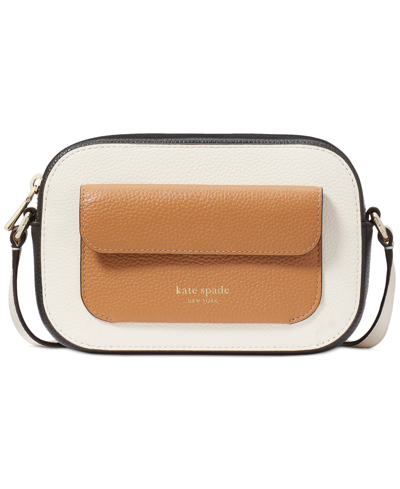 Shop Kate Spade Ava Colorblocked Pebbled Leather Mini Crossbody In Parchment