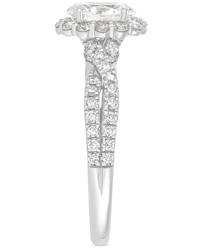 Macy's Diamond Oval Halo Twist Shank Engagement Ring (1-1/3 Ct. T.w.) In 14k White Gold In White Gold