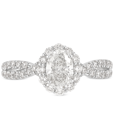 Shop Macy's Diamond Oval Halo Twist Shank Engagement Ring (1-1/3 Ct. T.w.) In 14k White Gold