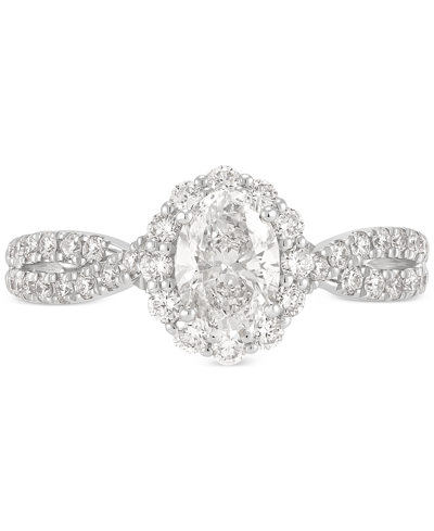 Macy's Diamond Oval Halo Twist Shank Engagement Ring (1-1/3 Ct. T.w.) In 14k White Gold In White Gold