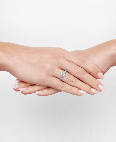Macy's Diamond Oval Halo Twist Shank Engagement Ring (1-1/3 Ct. T.w.) In 14k White Gold In White Gold