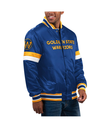 Shop Starter Men's  Royal Golden State Warriors Home Game Satin Full-snap Varsity Jacket