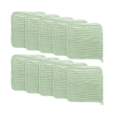 Comfy Cubs Muslin Washcloths, Pack Of 10 With Gift Box In Sage