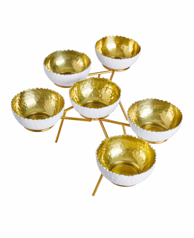 Shop Godinger Signature Collection Enamel Gold-tone Stainless Bowls On Stand In White