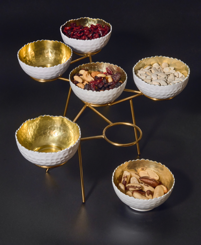 Godinger Enamel Gold-tone Stainless Bowls On Stand In White