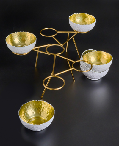 Godinger Enamel Gold-tone Stainless Bowls On Stand In White