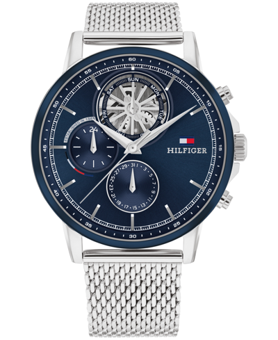 Shop Tommy Hilfiger Men's Multifunction Silver-tone Stainless Steel Mesh Watch 44mm