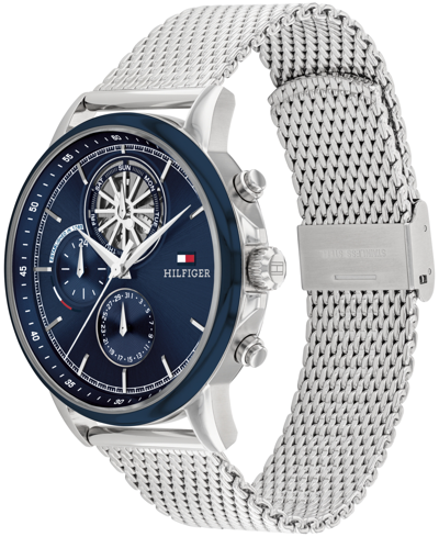Shop Tommy Hilfiger Men's Multifunction Silver-tone Stainless Steel Mesh Watch 44mm