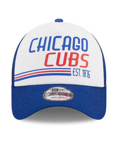 New Era Men's  White, Royal Chicago Cubs Stacked A-frame Trucker 9forty Adjustable Hat In White,royal