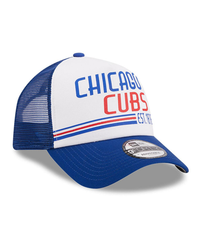 New Era Men's  White, Royal Chicago Cubs Stacked A-frame Trucker 9forty Adjustable Hat In White,royal