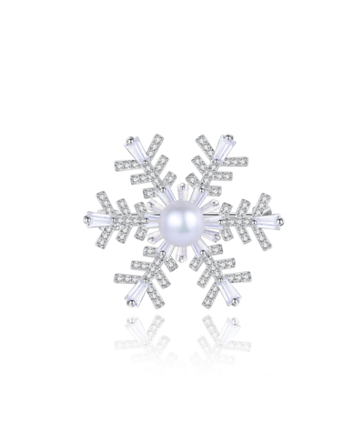 Shop Classicharms Pave And Freshwater Pearl Snowflake Multi Way Brooch Pendant In Silver
