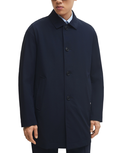 Shop Hugo Boss Boss By  Men's Regular-fit Button-up Coat In Dark Blue