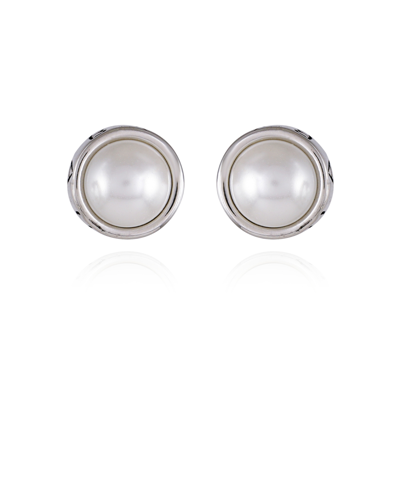 Shop T Tahari Imitation Pearl Stud Earrings In Silver