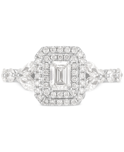 Shop Macy's Diamond Emerald-cut Double Halo Engagement Ring (1-1/2 Ct. T.w.) In 14k White Gold