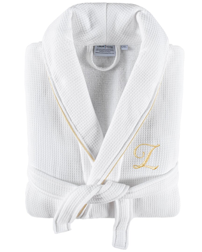 Shop Linum Home Textiles Hotel Monogram Turkish Cotton Waffle Terry Bathrobe With Satin Piped Trim (a-z)
