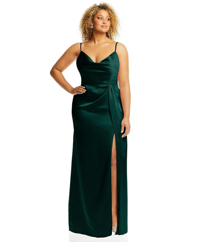Shop Dessy Collection Womens Cowl-neck Draped Wrap Maxi Dress With Front Slit In Evergreen