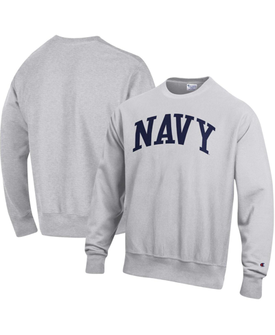 Shop Champion Men's  Heathered Gray Navy Midshipmen Arch Reverse Weave Pullover Sweatshirt