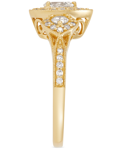 Macy's Diamond Pear-cut Halo Three Stone Beaded Engagement Ring (3/4 Ct. T.w.) In 14k Gold In Yellow Gold