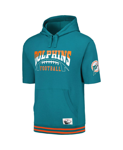 Shop Mitchell & Ness Men's  Aqua Miami Dolphins Pre-game Short Sleeve Pullover Hoodie
