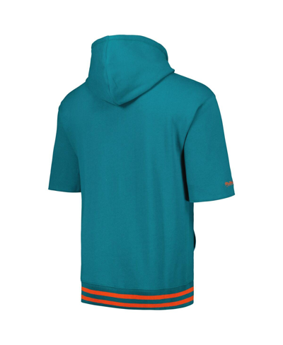 Mitchell & Ness Men's  Aqua Miami Dolphins Pre-game Short Sleeve Pullover Hoodie In Aqua