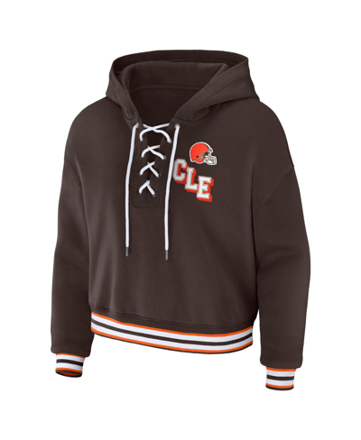 Wear By Erin Andrews Brown Cleveland Browns Lace-up Pullover Hoodie In Brown
