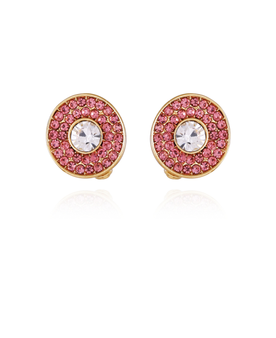 Shop T Tahari Gold-tone Pave Stone Clip On Stud Earrings In Pink