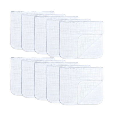 Shop Comfy Cubs Baby Boys And Baby Girls Muslin Burp Cloths, Pack Of 10 In White