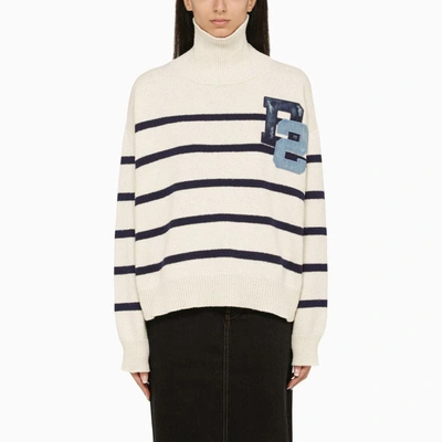 Shop Dsquared2 Blue/white Striped Turtleneck Sweater With Logo