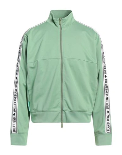 Shop Dsquared2 Man Sweatshirt Light Green Size Xl Polyester, Cotton, Elastane