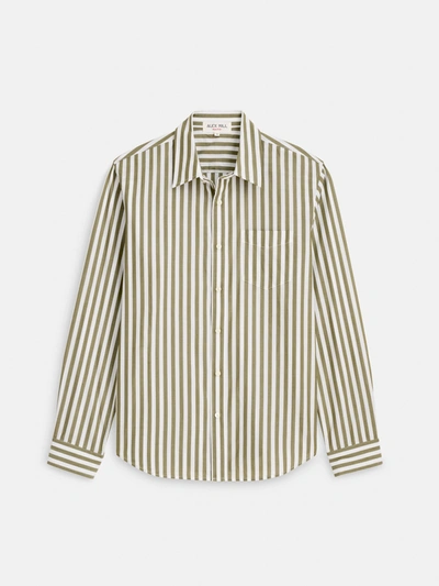 Shop Alex Mill Mill Shirt In Wide Striped Cotton Poplin In Olive/white
