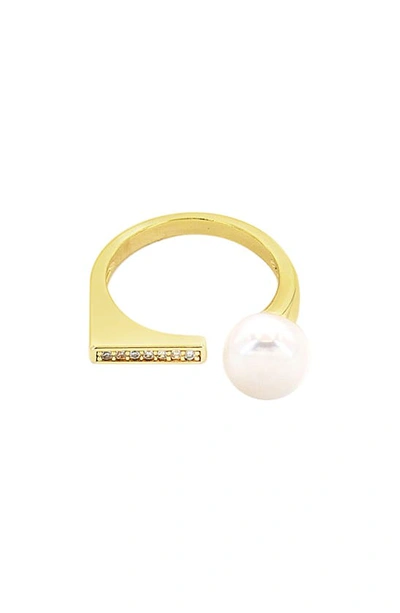 Shop Panacea Crystal & Freshwater Pearl Ring In Gold/ Pearl