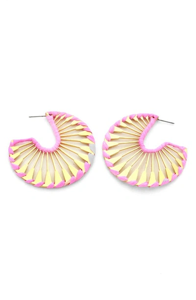 Shop Panacea Pink Raffia Wrapped Fan Hoop Earrings